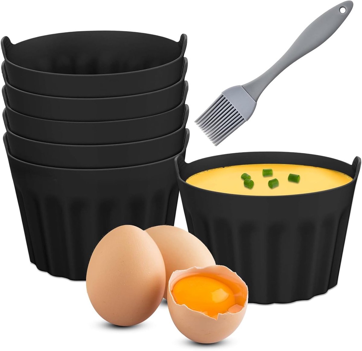 Set van 6 Silicone Eieren Poacher Cups - Antiaanbak Mallen voor Airfryer, Magnetron en Oven, Veilig voor Voedsel met Oliekwast (Ideaal voor Gepocheerde Eieren en Bakaccessoires)
