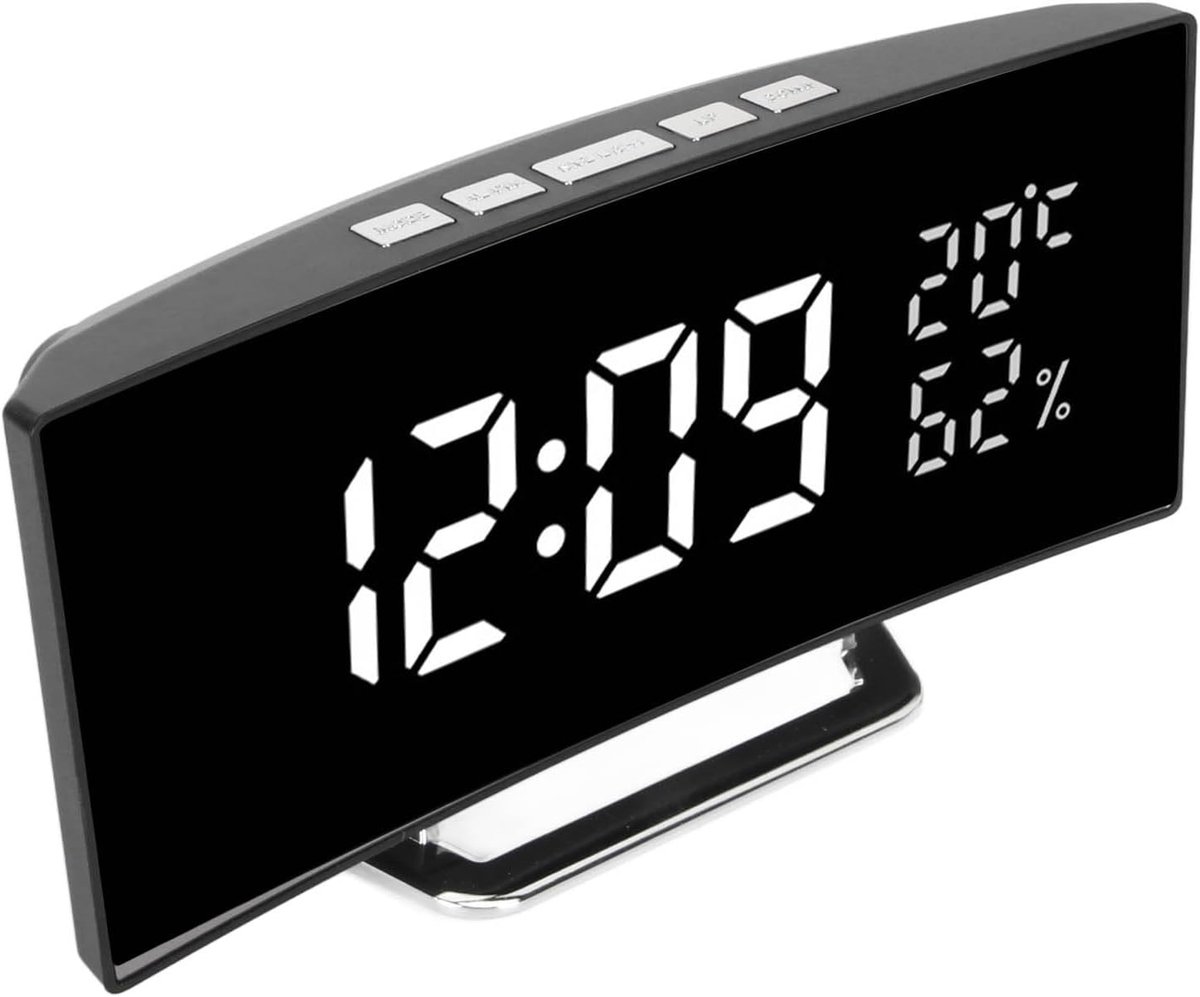 SnelShoppen - Digitale Alarmklok met Gebogen Display, Dubbele Weergave, Intelligente Lichtsensor en Achtergrondverlichting, Grote LED Klok voor Thuisg