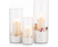 SnelShoppen - Set van 3 Hurricane Kaarsenhouders Glas Cilinder - Decoratieve Vazen voor Tealights, Votive & Pillar Kaarsen - Perfect voor Tafel Decora