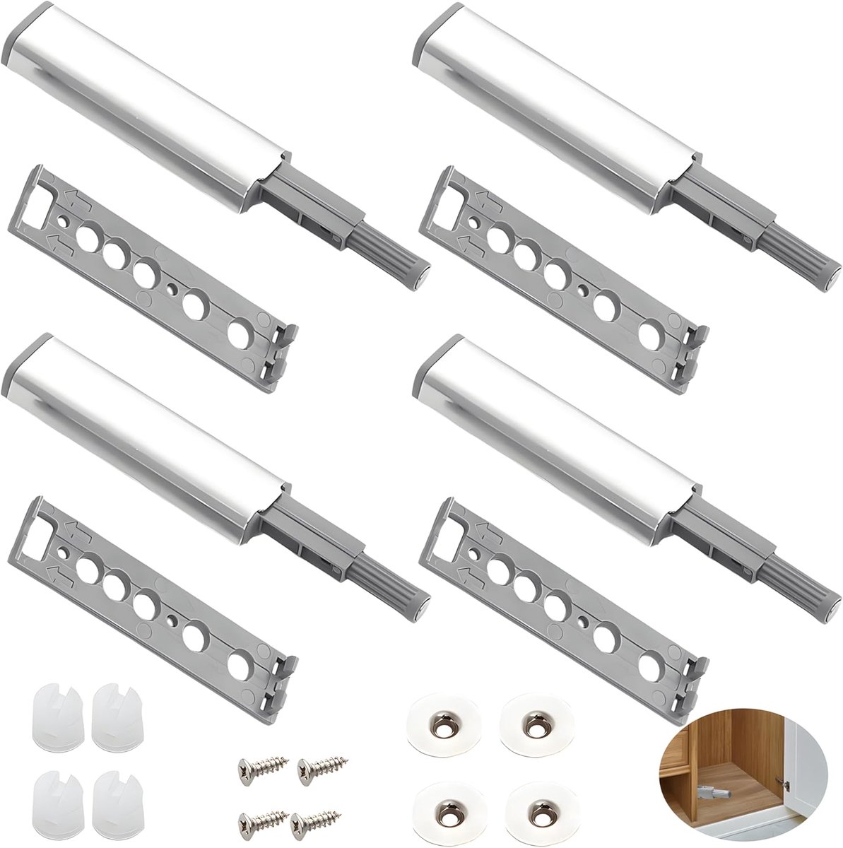 SnelShoppen - 4 Pcs Push to Open Deuropener, Magnetische Deursnapper Soft Close voor Keuken en Badkamer, Kasten, Meubels, Tip-On Fittings