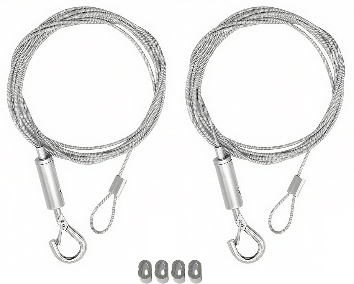 SnelShoppen - Wire Rope Set 6-delige set 1,5mm x 2m met haken | Spankabels voor schilderijen, spiegels, wanddecoratie, DIY projecten | Aluminium sleev