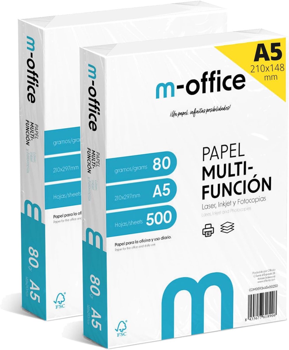 SnelShoppen - A5 Papier 80 g - 1000 Vellen Multifunctioneel Voor Inkjet en Laser Printers - Ideaal voor Kantoor en Thuis - 148 x 210 mm