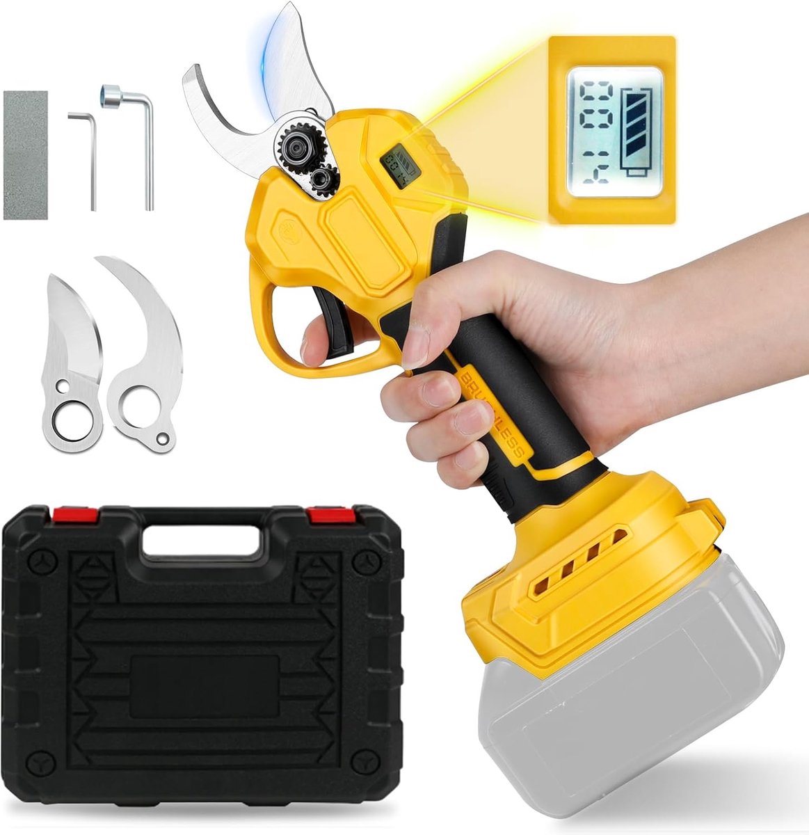 SnelShoppen - Draadloze Elektrische Snoeischaar 18V 20V Professionele Accu Snoeischaar 45mm voor Tuinieren, Fruitbomen en Wijngaarden