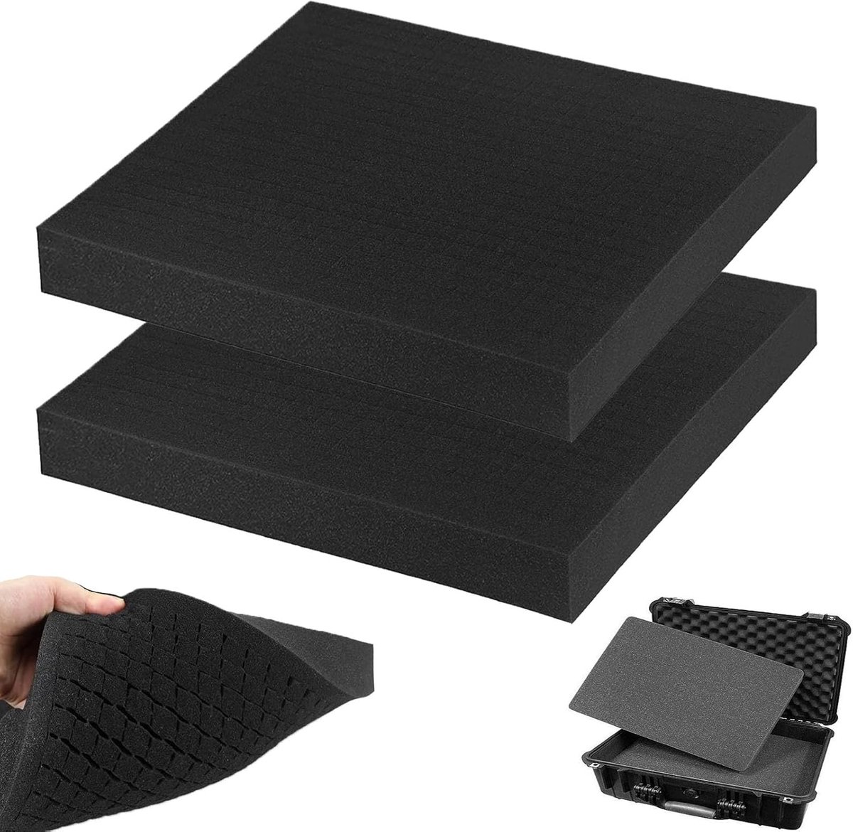 SnelShoppen - Grid Foam 2 Pack 400 x 300 x 50 mm - Foam Padding voor Tools, Shock-absorberend, Voor DIY Packaging, Zwart