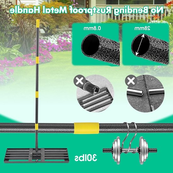 Grondige Gras Hark voor Efficiënte Tuinverzorging, 157 cm, Metaal, Ideaal voor Egaliseren en Aanleggen van Perfecte Grasvelden, RVS Tuingereedschap — afbeelding 4