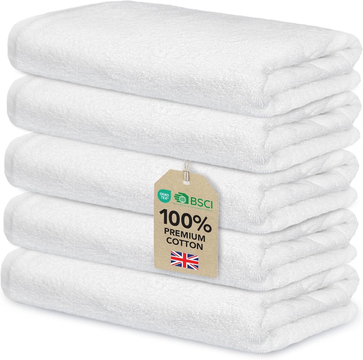 SnelShoppen - Set van 5 Ultra Absorberende Handdoeken Wit 30x50 cm 100% Katoen 500 g/m² voor Keuken, Badkamer en Gastgebruik, OEKO-TEX Gecertificeerd