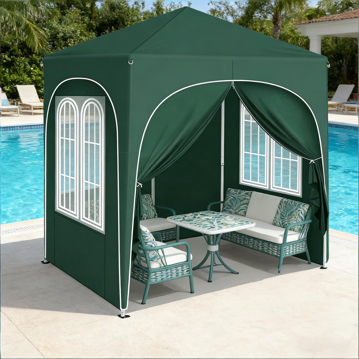 FloraGrace Partytent - 2 x 2 m - Opvouwbaar Met Afneembare Zijwanden - Metaal En 210D Oxford Stof - Groen - Voor Tuin En Buitenfeesten
