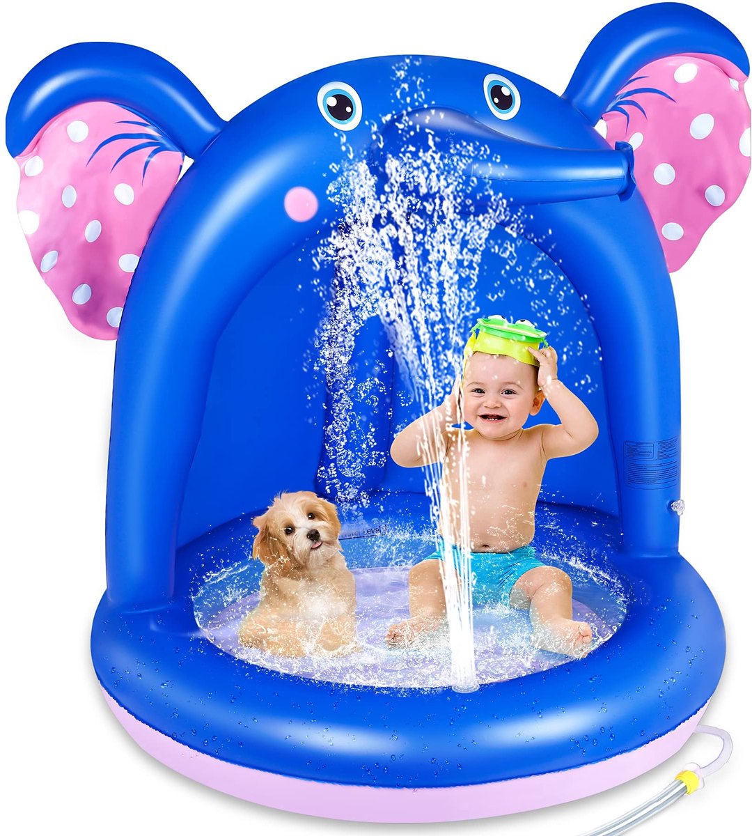Dailygoods- Babyzwembad met luifel - Opblaasbaar kinderzwembad - Olifantvorm - Zachte bubbelbodem - Spuitfunctie - Voor binnen/buiten gebruik - Opblaasbaar Zwembad