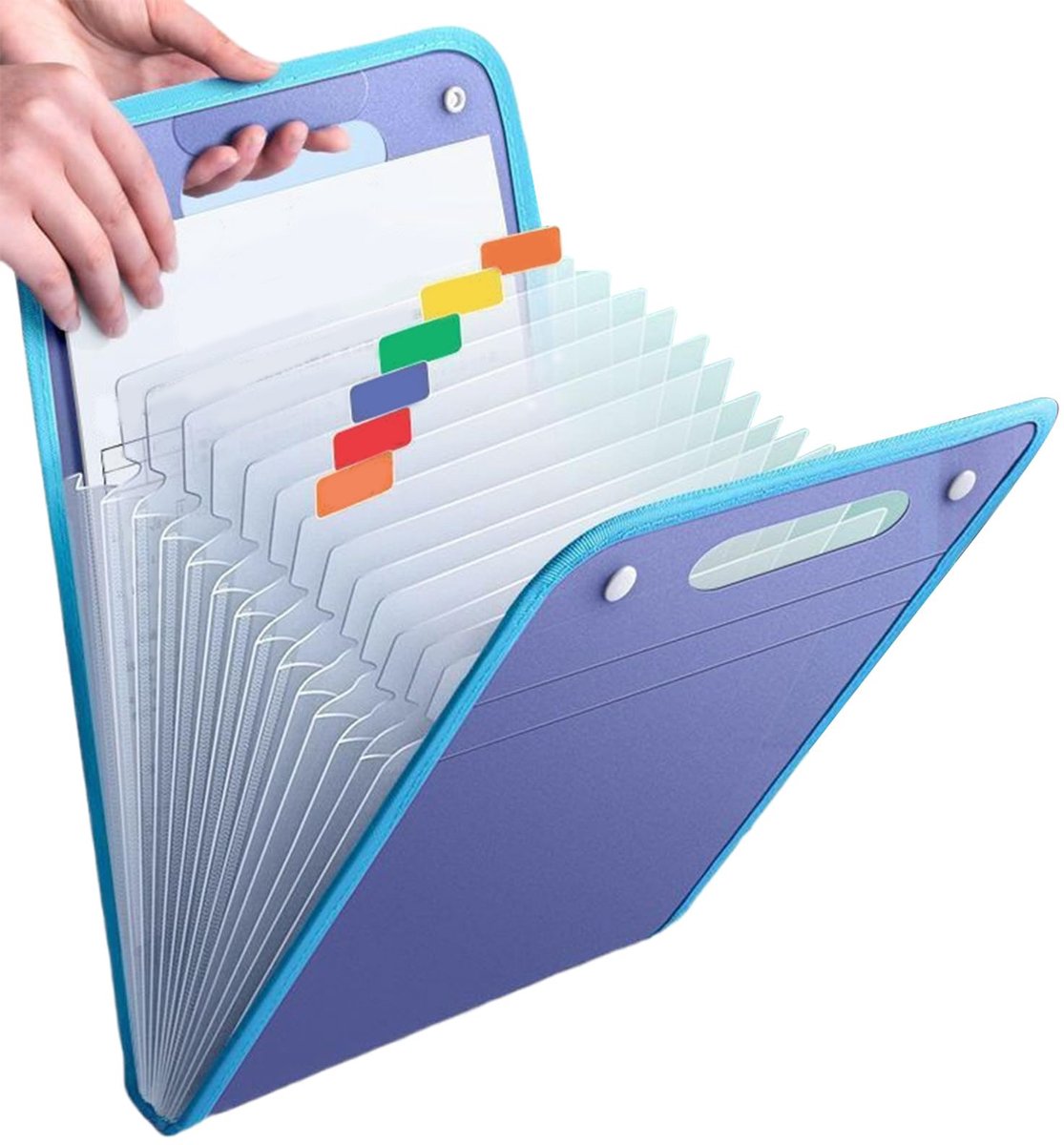 Draagbare Accordeon Documentenmap A4 - 13 Vakken Uitbreidbare Papier Organizer met Handvat - Opbergmap voor School Kantoor Studie en Administratie - Blauw