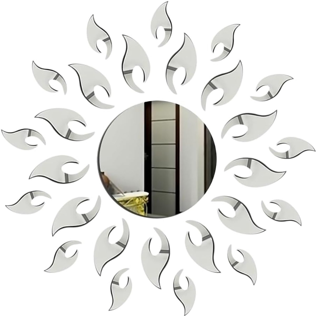 SnelShoppen - 3D Zonnebloem Spiegel Wandstickers - Zilver Acryl Zelfklevende DIY Wanddecoratie voor Woonkamer, Slaapkamer en Thuisdecoratie - 12 Stuks