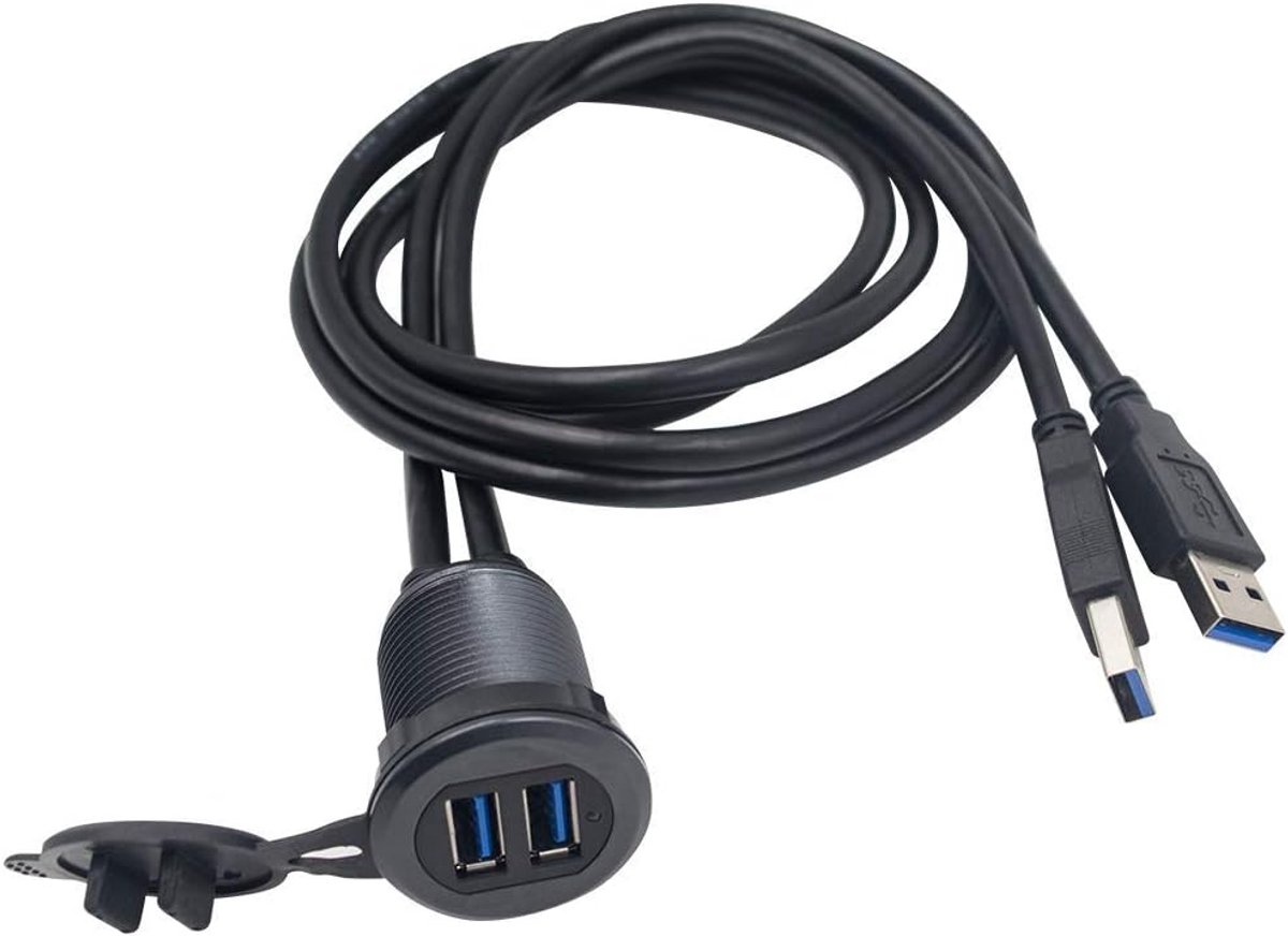 SnelShoppen - USB 3.0 Paneel Flush Mount Kabel 2x USB Aansluitingen voor Auto, Boot, Motor - Rond 1m/3.3ft Heavy-Duty Kwaliteit
