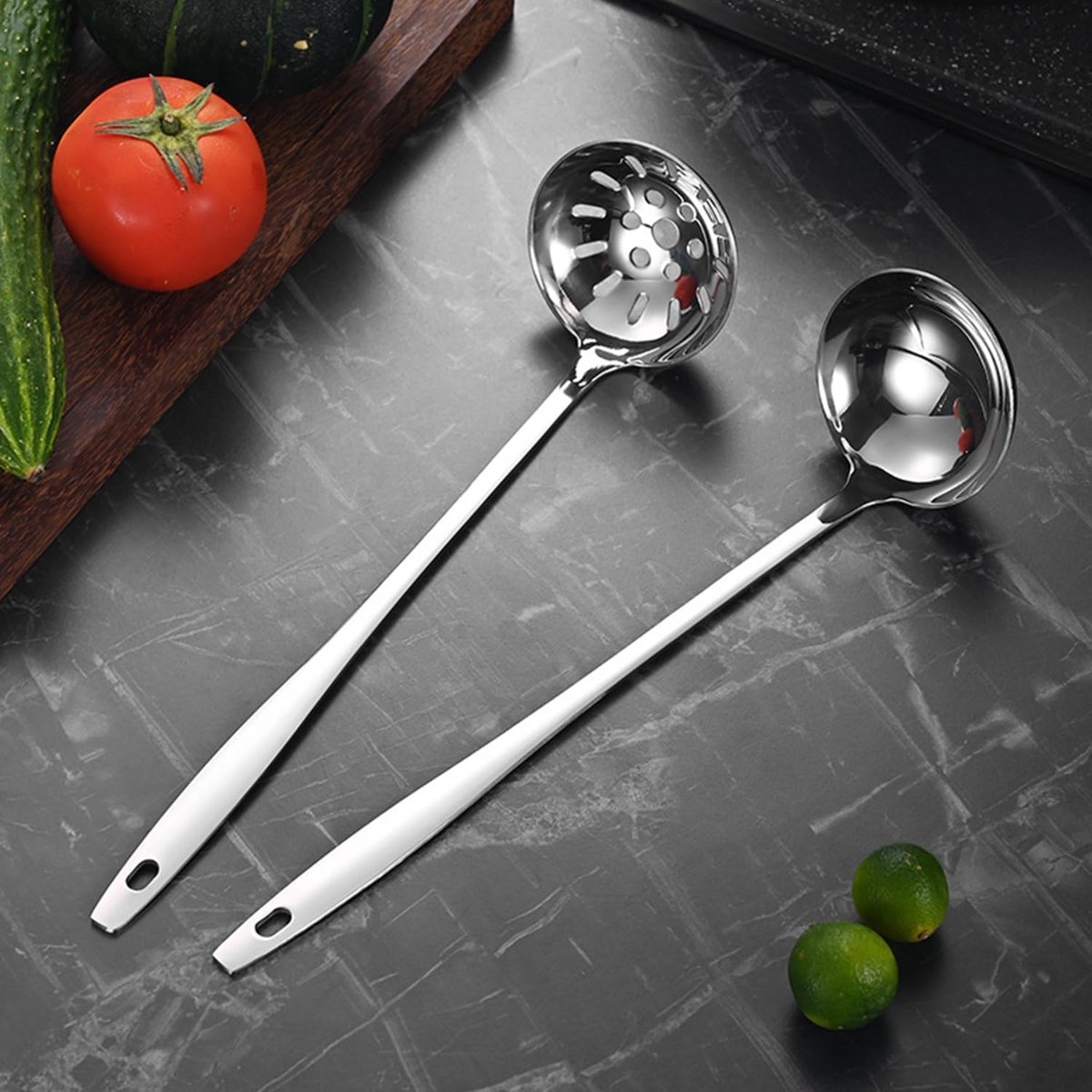 SnelShoppen - RVS Soeplepel en Schepnet, RVS Geleide Lepel, Keukenlepel, Zeeflepel voor Hotel, Thuis, Restaurant, Keuken (Zilver)