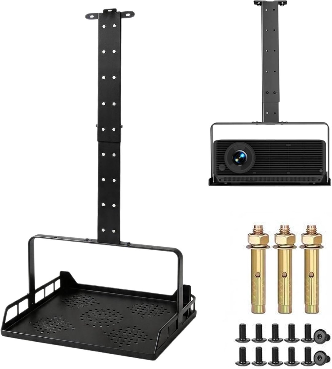 SnelShoppen - Beamerplafondhouder Verstelbaar 30-56 cm - Universele Projectorhouder met Plank tot 10 kg - Geïntegreerde Kabelgeleiding voor Thuisbiosc