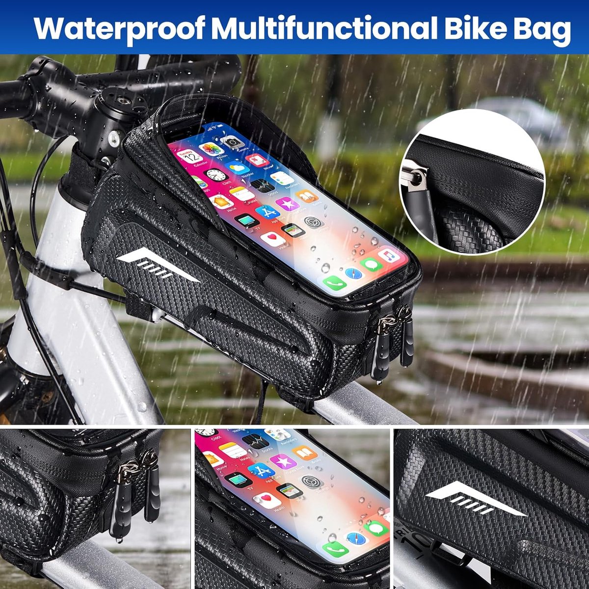 SnelShoppen - Fietstas Waterdicht met 3D Zonnevisier en Gevoelige Touchscreen TPU voor Mountainbikes en Racefietsen - 1.5L Opbergruimte, Ideaal voor D