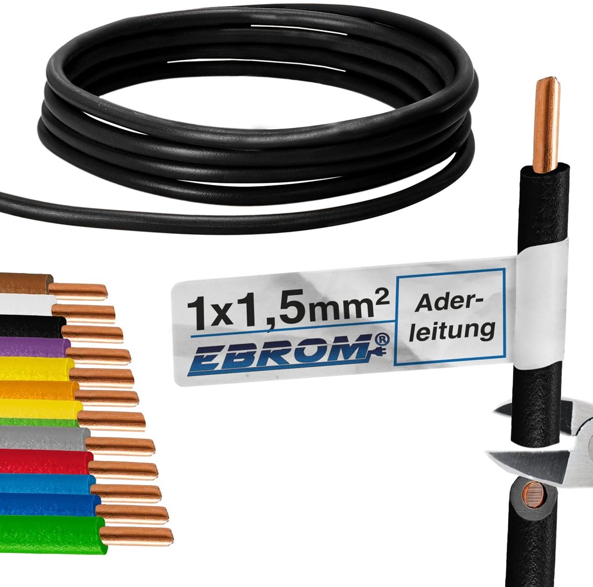 SnelShoppen - H07V-U 1.5 mm² Enkele Draden Rigid PVC Kabel - Zwart - Veel Lengtes Beschikbaar - 50 m