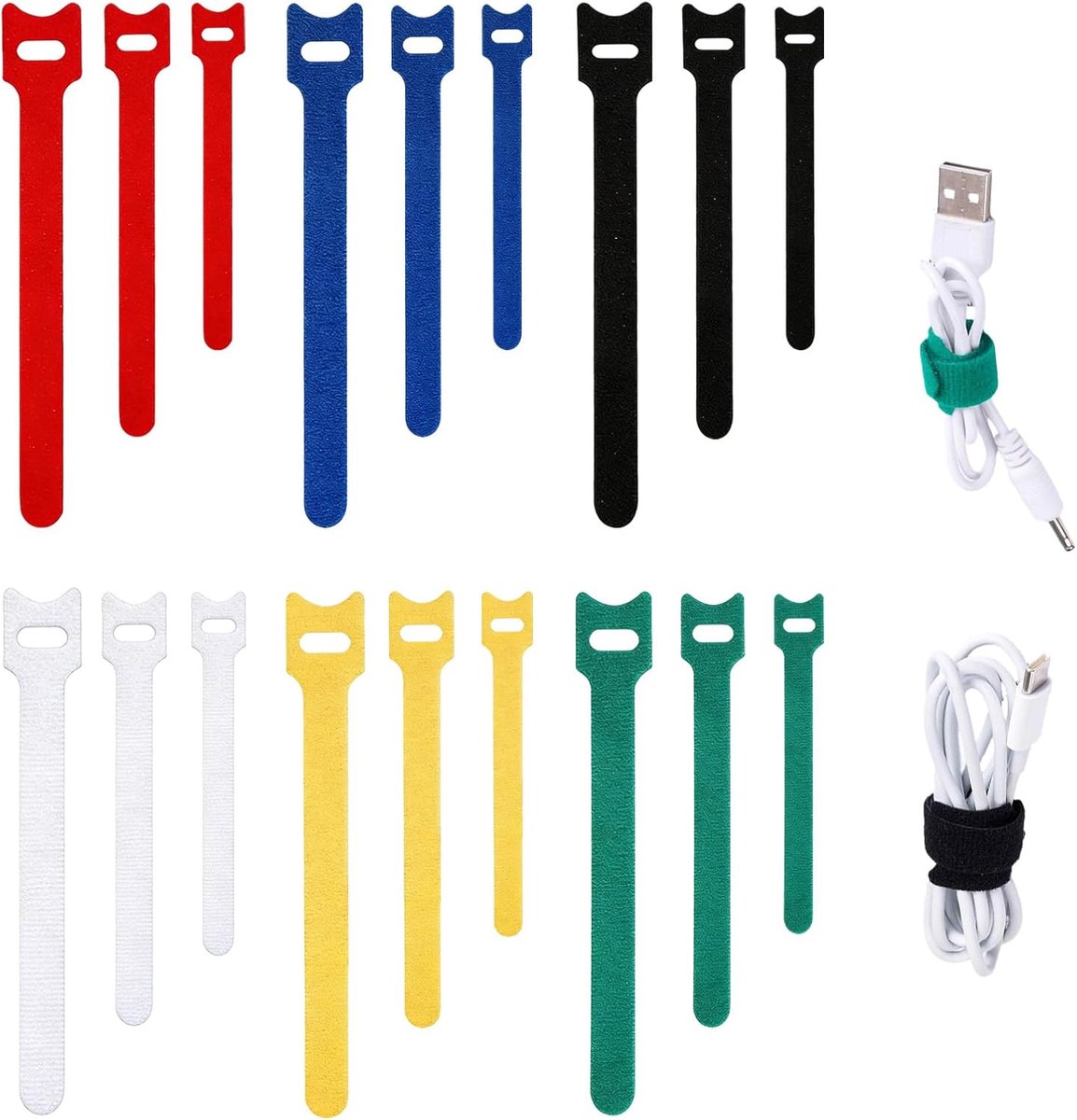 SnelShoppen - 90 Herbruikbare Kabelbinders 10/15/20 cm - Kabelorganizer in 6 Kleuren voor Kabelbeheer, Duurzaam Nylon, Ideaal voor Kantoor en Thuis