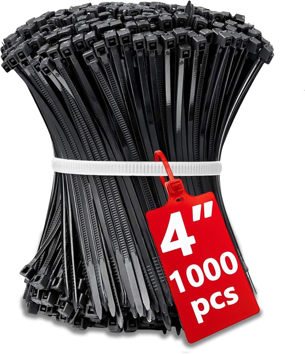 SnelShoppen - Mini Kabelbinders Zwart 100mm - 1000 Stuks - Dunne Zelfvergrendelende Plastic Kabelbinders voor Kabelbeheer, Zippers, DIY - UV en Warmte