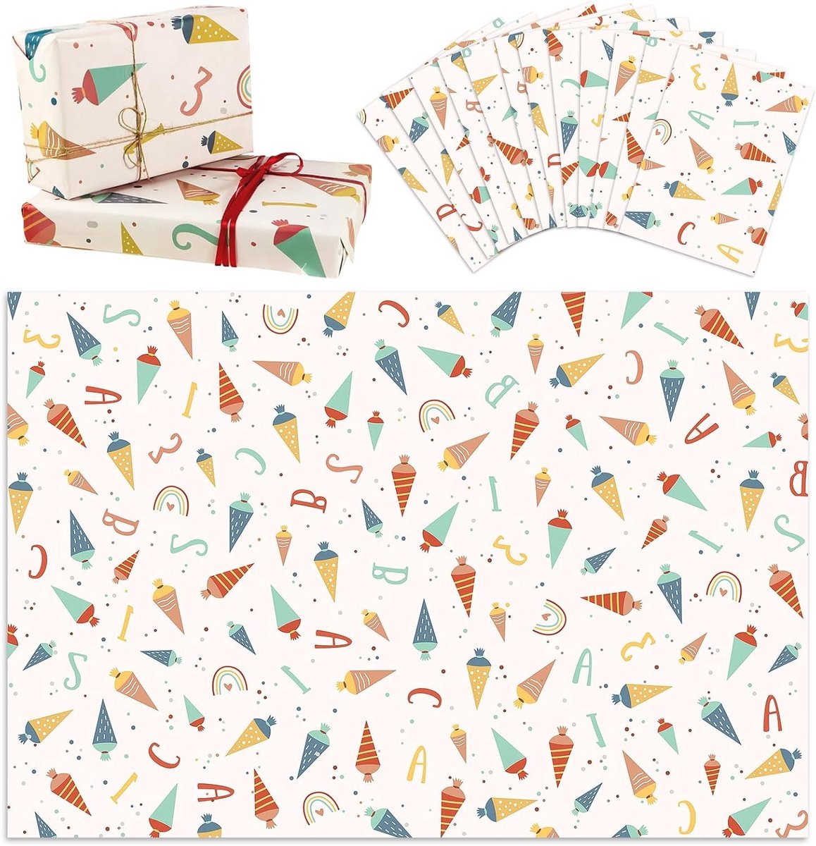 Kleurige Cadeauverpakkingen voor Kinderen - 12 Vellen Inpakpapier voor Meisjes en Jongens, Perfect voor School en Feestjes