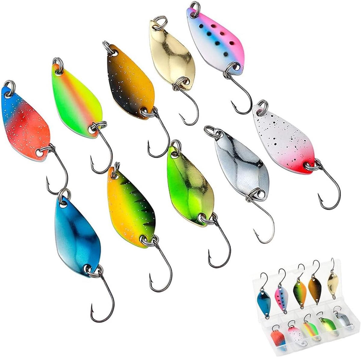 SnelShoppen - 10-delige Trout Spoon Set voor Forel Vissen, 2.5g, 3.5g, 5g, Hoogwaardige Metalen Lepels in Diverse Kleuren, Perfect voor Alle Vissers