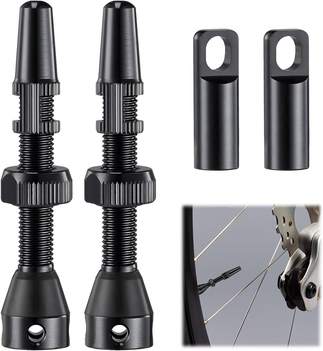 SnelShoppen - Tubeless Valve Set Presta 44mm Aluminium Ventiel voor Racefiets en MTB, Geschikt voor Tubeless Banden, Zwart