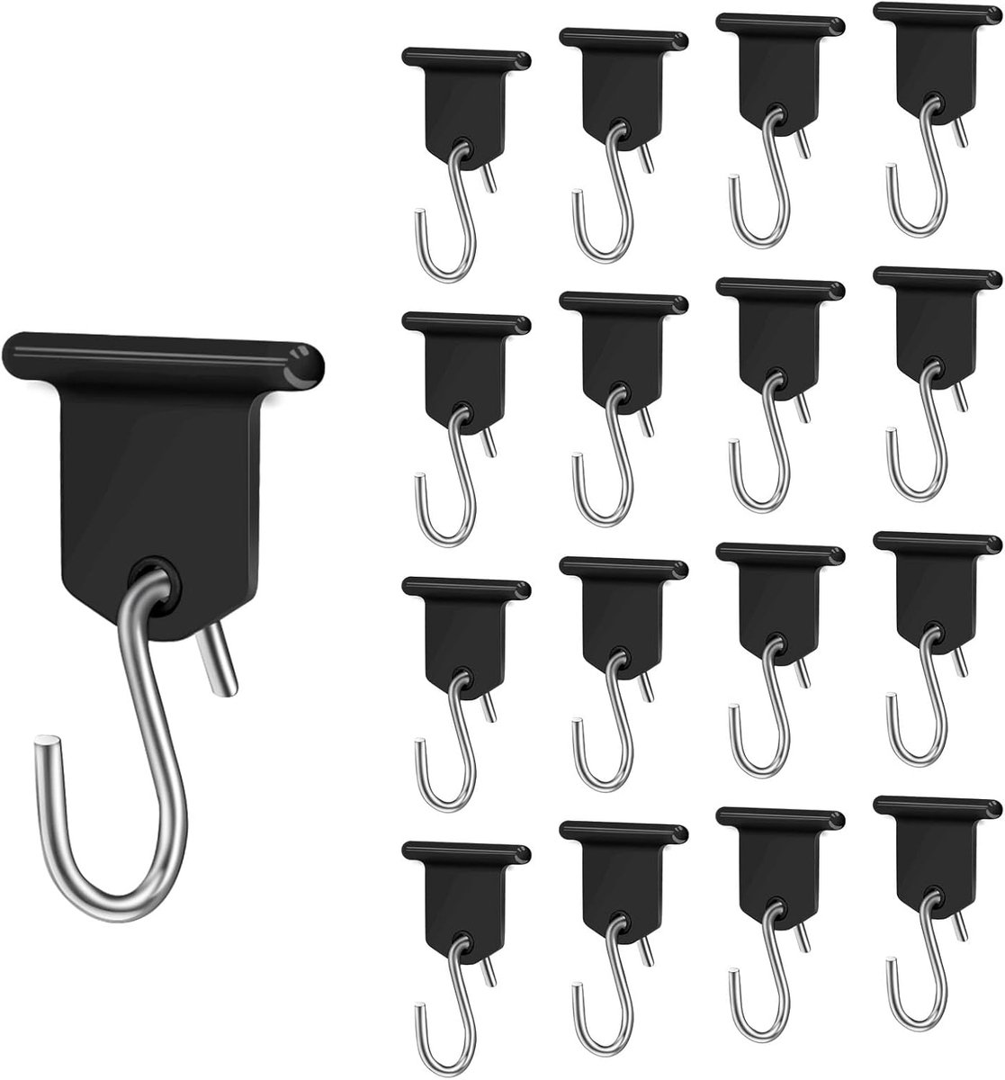 SnelShoppen - 17 Stuks RV Luifel Haken - Camping Canopy Hangers - Robuuste ABS en Metaal - Zwart - Ideaal voor Caravan, Tent, Kerstpartijen en Decorat