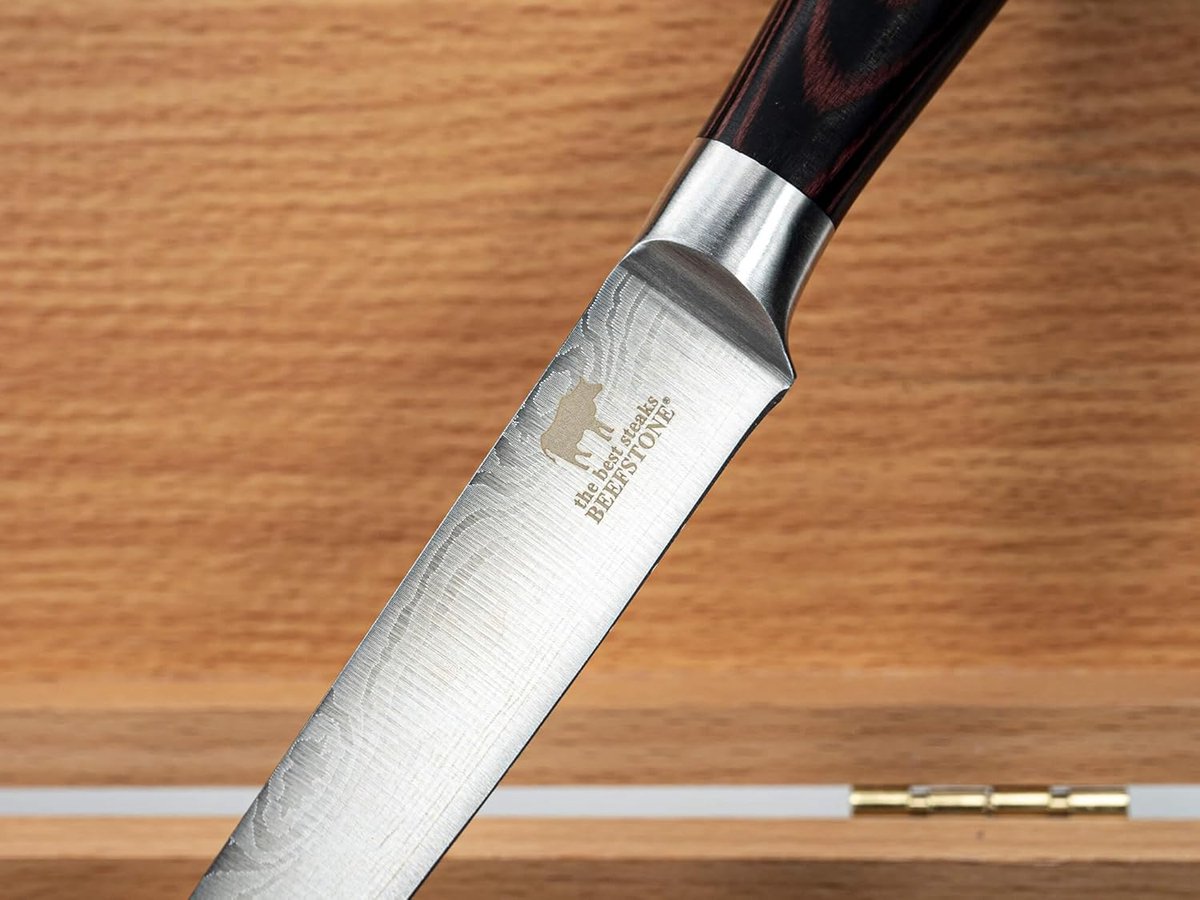 SnelShoppen - Steakmes Set 6 Stuks, Professionele Steakmessen met Glad Snijvlak, Ergonomisch Houten Handvat, Luxe Houten Opbergdoos, Perfect als Cadea