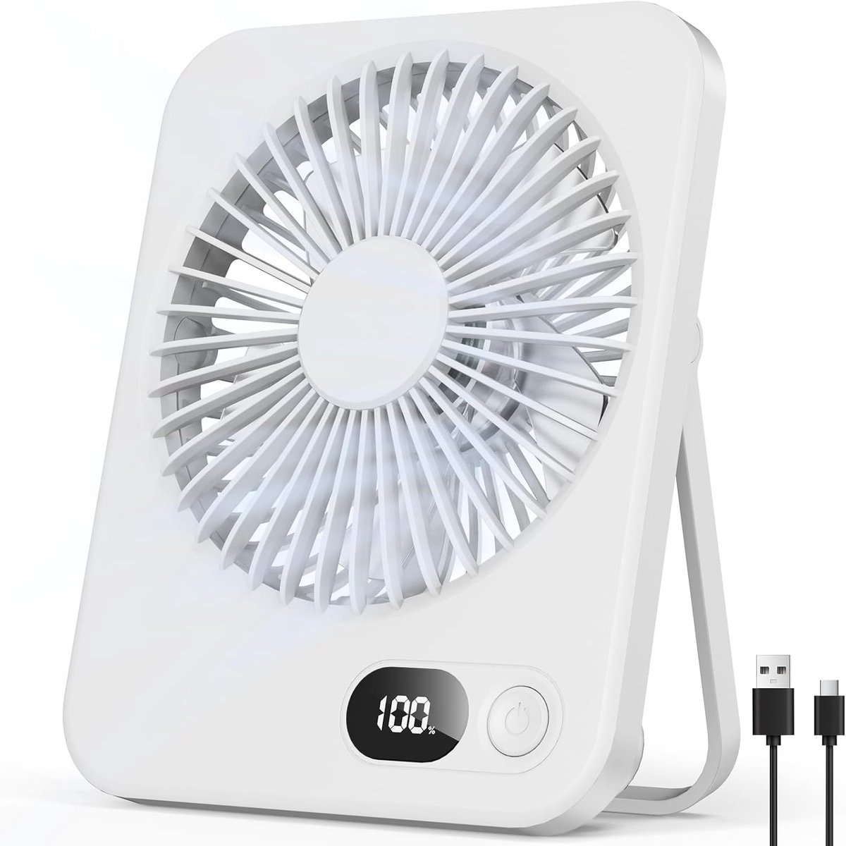 SnelShoppen - Draagbare Tafelventilator - 3000mAh Hand / Hangventilator USB, 5 Snelheden, 8 Uur Accuduur, 180° Verstelbare Hoek, 45dB Geluid, LED Sche