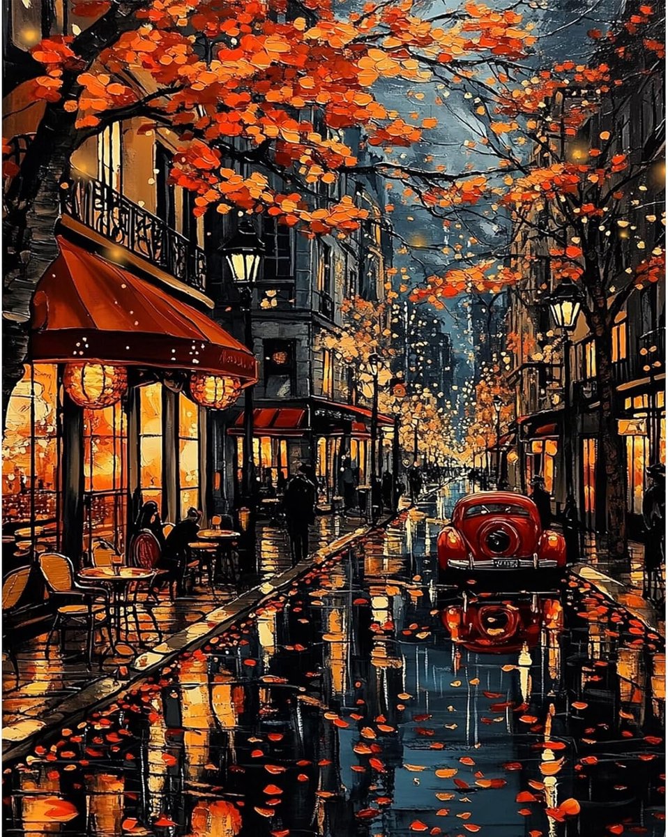 SnelShoppen - Paint by Numbers voor Volwassenen - Straatcafé in Parijs - DIY Schilderen op Canvas - Acryl Pigment - Creatieve Kunst Kit voor Thuis