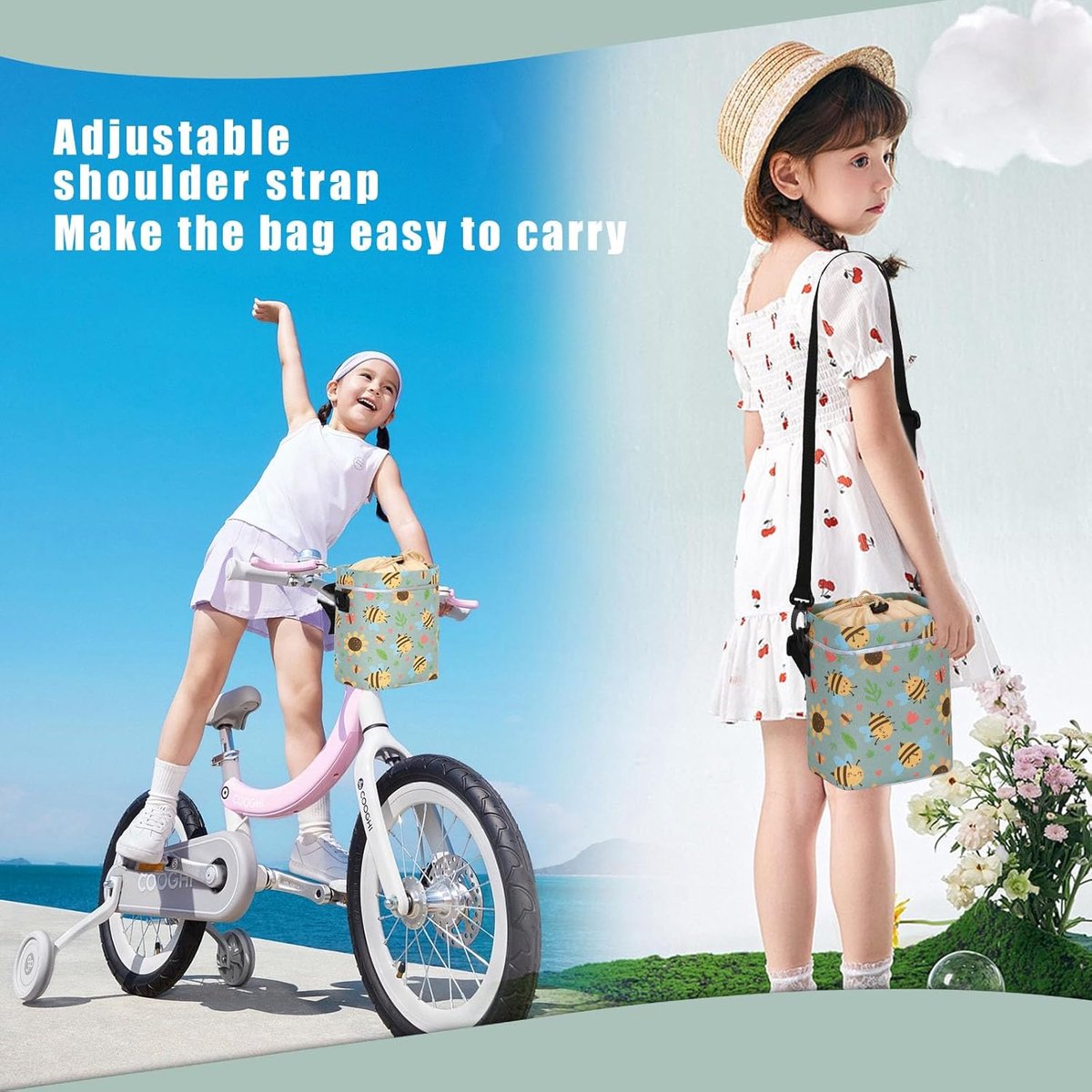 SnelShoppen - Handlebar Bag voor Kinderen met Afneembare Schouderband, Fietstas voor Fietsen, Step, Loopfietsen, Trikes, Kleurrijk, Inclusief Trekkoor