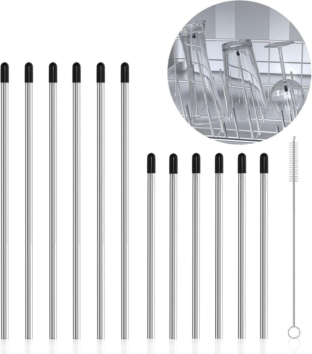 SnelShoppen - Pack van 12 Vaatwasser Inserts, Geschikt voor SodaStream Flessen, RVS Vaatwasser Fles Houder met Siliconen Dop, 2 Maten 21 cm en 15 cm,