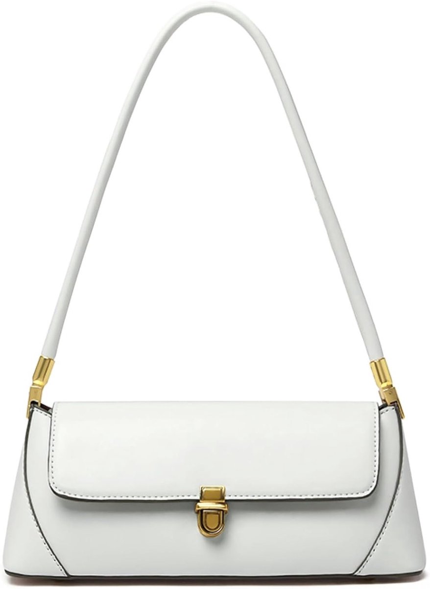 Stijlvolle Vintage Schoudertas voor Dames - Kleine PU Handtas in Wit met Ruimte voor Essentials