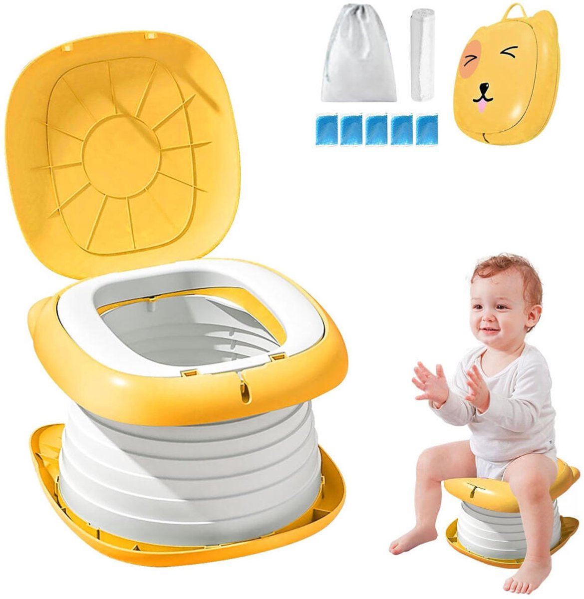 Draagbaar Kinderpotje - Opvouwbaar - Zindelijkheidstraining - Plaspotje Kind - Reis Plaspotje Peuter - Potje Met Deksel - Auto Reizen Reispotje - Kindvriendelijk - Camping Toilet - Toiletemmer - Ideaal voor Onderweg - Jongens en meisjes - Oranje