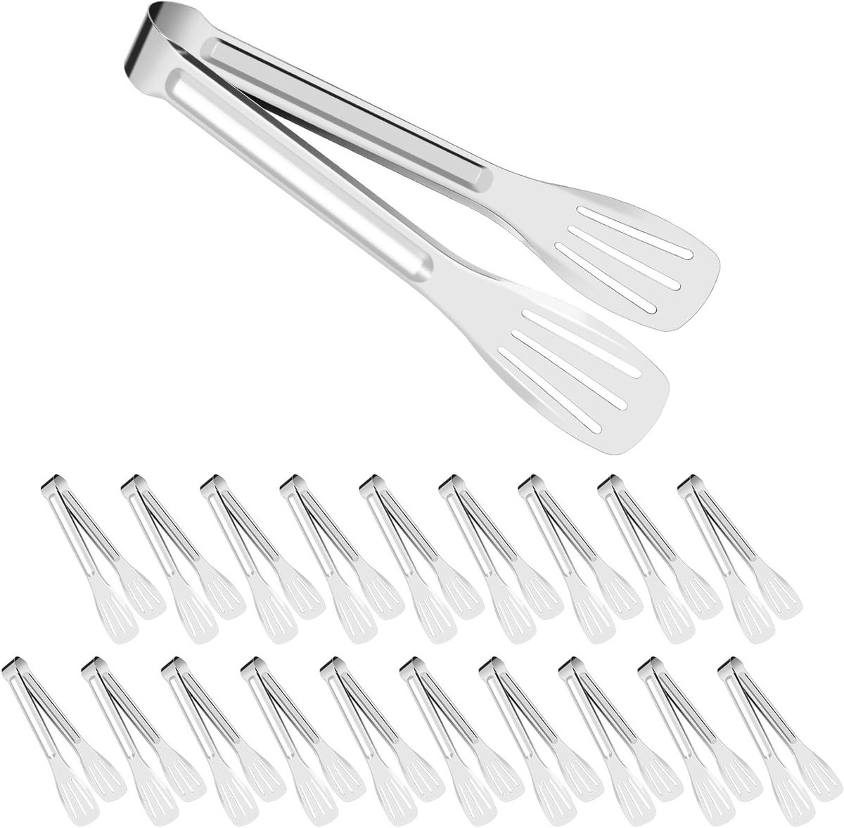 Set van 20 serveertangen, 6,9 inch roestvrijstalen tangen voor buffet, barbecue, pasta, salade en feestjes