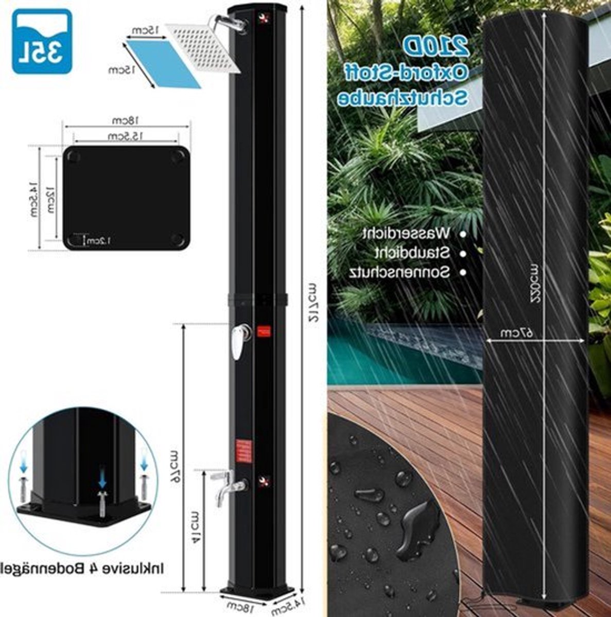 Solar Douche - Douchekraan - Douchepaneel - Camping Douche - Zonnedouche - 35L Solar Showe