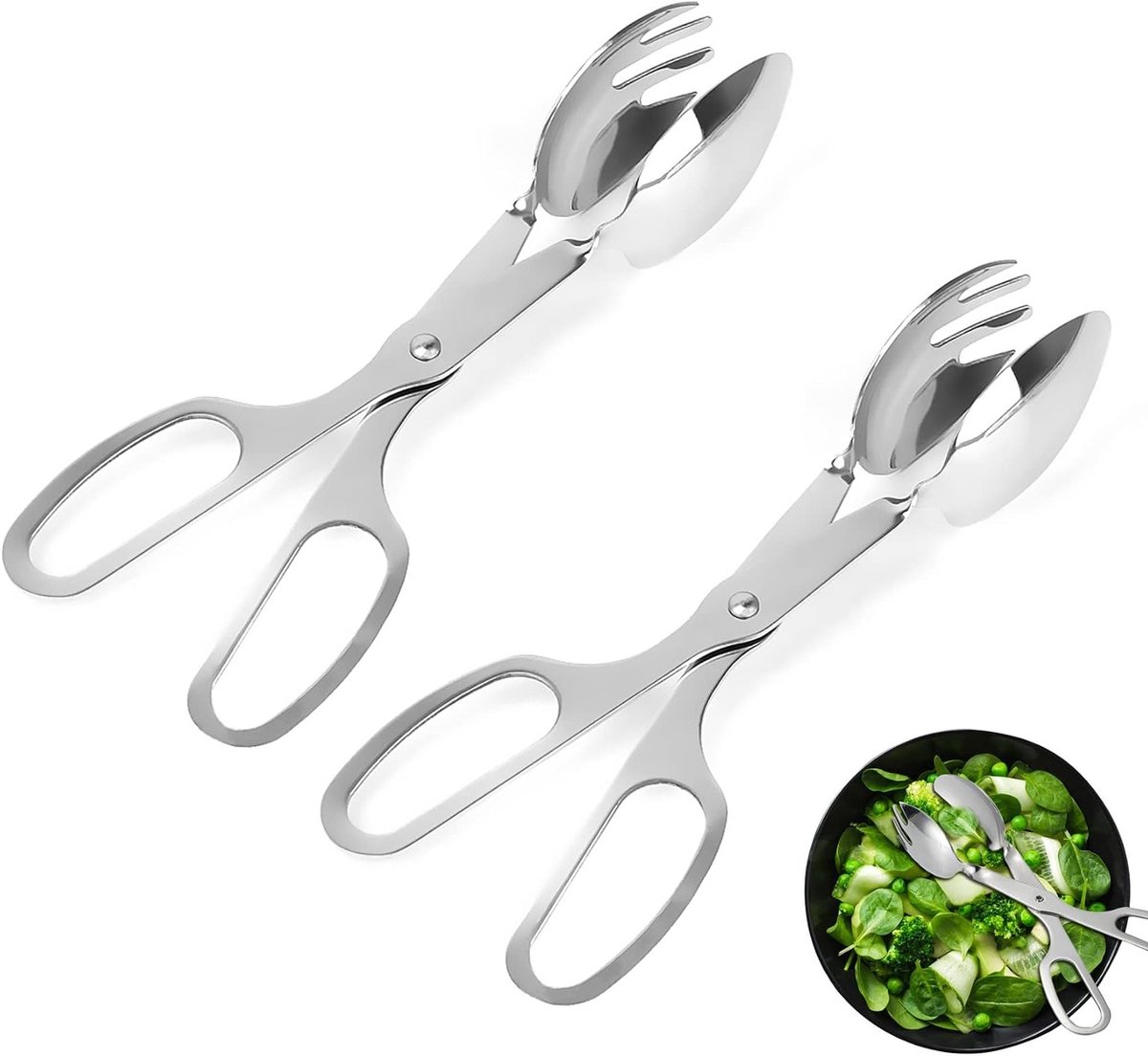 Set van 2 RVS Keuken Tangen voor Buffet en BBQ - Multi-functionele Tangen voor Pasta, Salades en Gegrild Vlees - 26 cm Lang