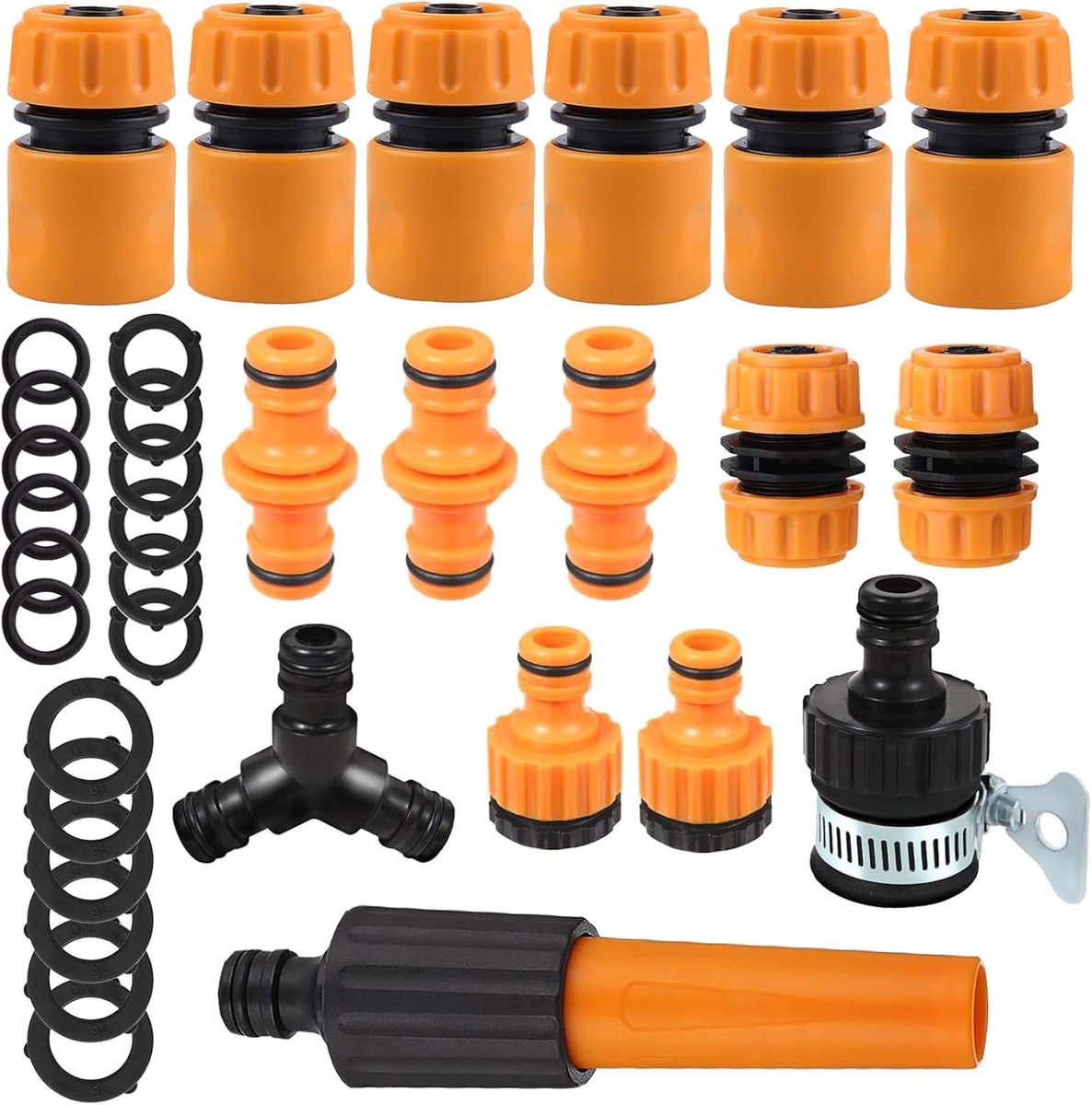 SnelShoppen - 16 Stuks Tuinslangaansluiting Set met Mondstuk, Y-Verdeler, Waterstop-Connector, Kraanadapters en Reparatieaansluitingen voor Tuin, Camp