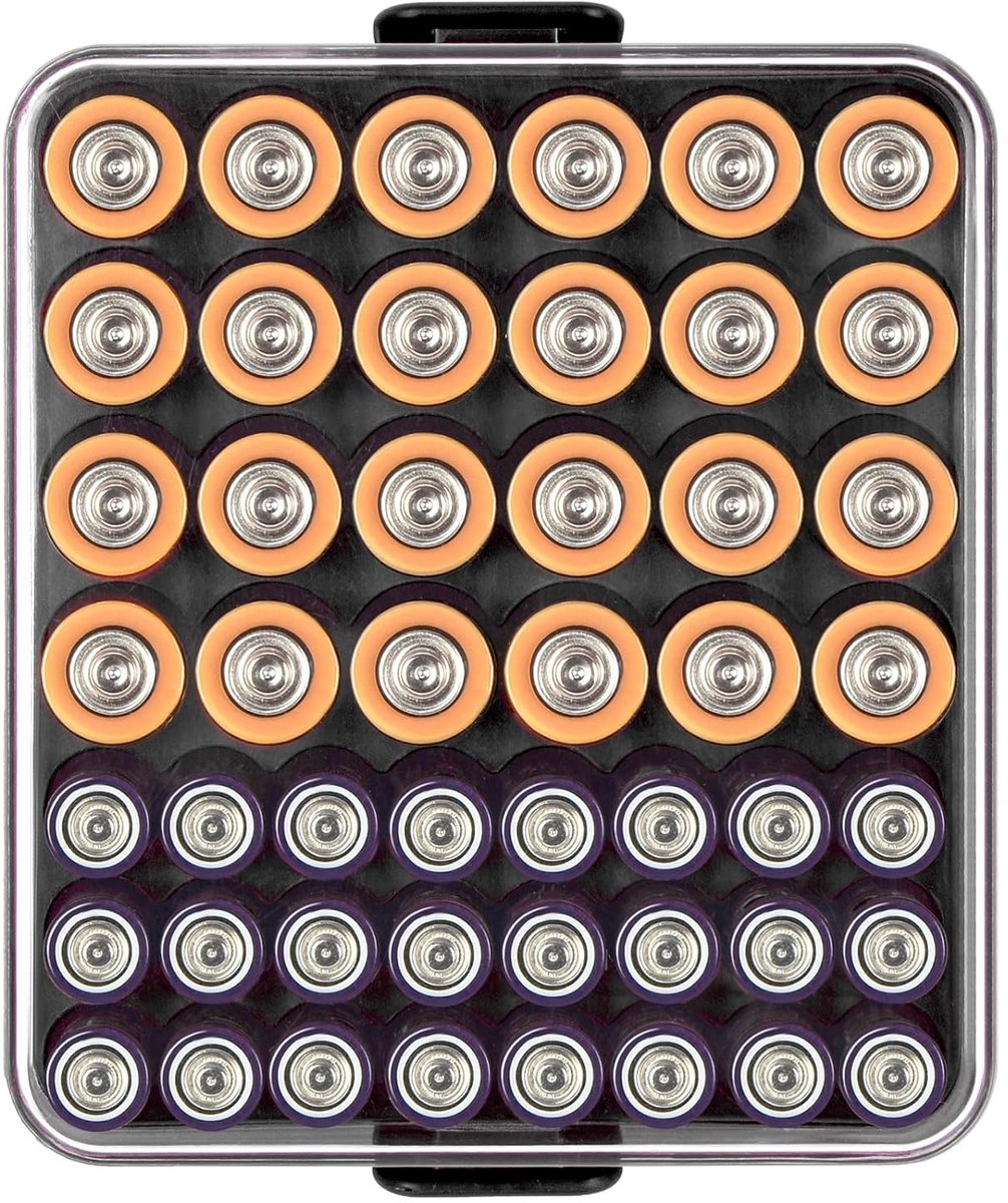 SnelShoppen - Battery Organizer voor 48 AA AAA Batterijen, Transparante Opbergdoos, Plastic Beschermende Batterijhouder voor Thuis, Kantoor en Reizen