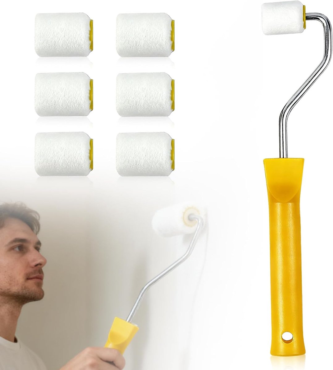 SnelShoppen - Mini Verfroller Set 7 Stuks - 2.5 cm en 20 cm Verfrollers met Handvatten - Perfect voor Muurverf, Meubelverf en Renovatie - Hoogwaardige