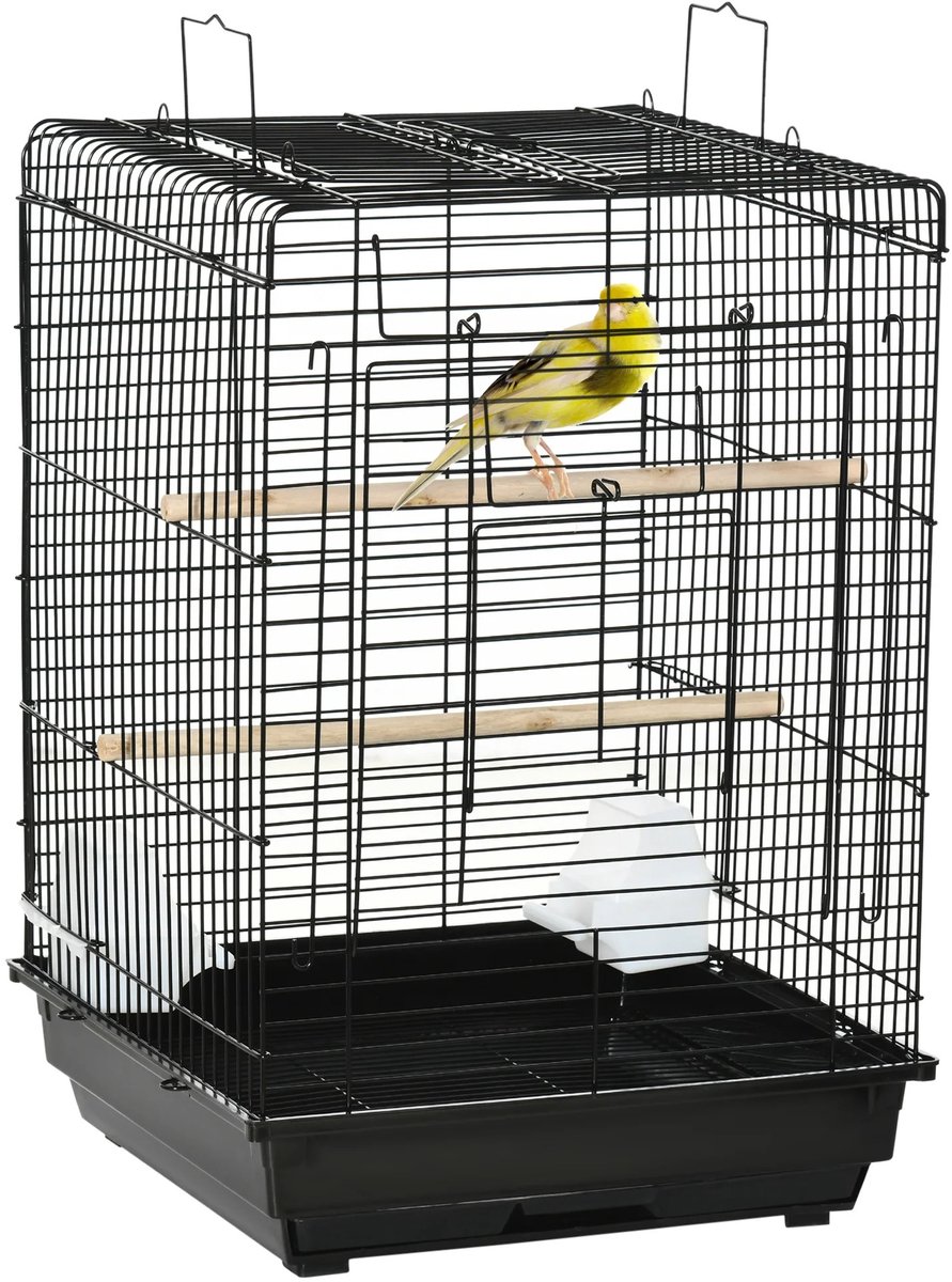 Atlasyx vogelhuisje - Vogelkooi - Parkietenkooi - Vogelkooi met standaard - Kanariekooi - 2 zitstokken - 40 x 40 x 59 cm - Zwart