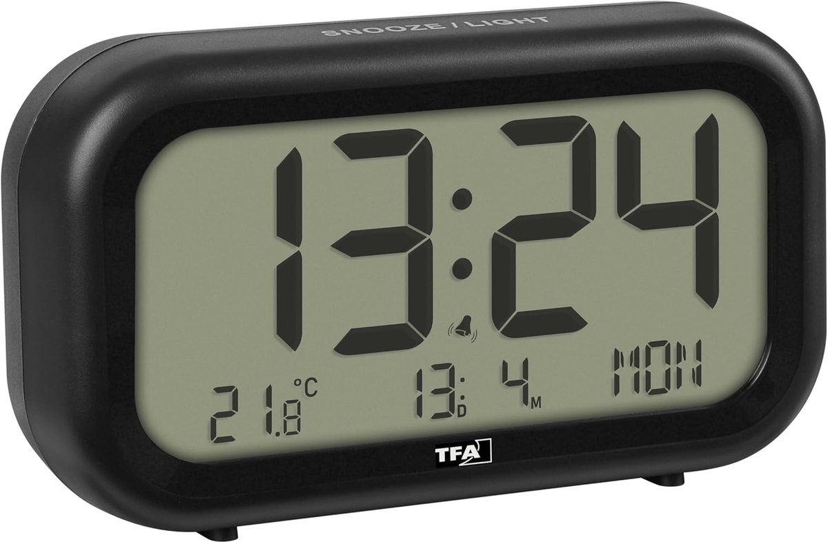 SnelShoppen - Digitale Wecker met Groot Display, Alarmklok met Snooze Functie, Binnen Thermometer, Verlichte Cijfers, Zwart, Batterij Aangedreven