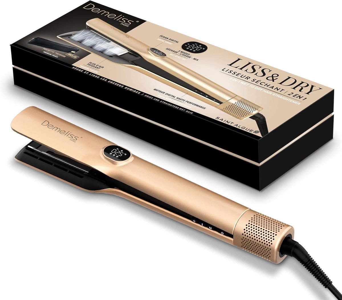 SnelShoppen - 2-in-1 Stijltang en Haardroger, Demeliss Liss & Dry, Krachtige BLDC-motor, Hittebestendige Tas, Voor Droog en Vochtig Haar, Haaraccessoi