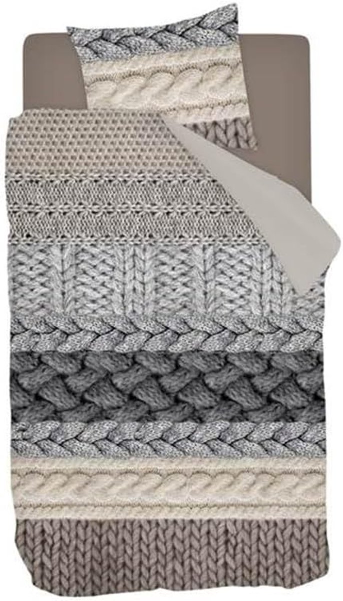 SnelShoppen - Knitted Wool Flanel Dekbedovertrek 140 x 200/220 cm + 1 Kussensloop 60 x 70 cm - Multi-Kleurige Gezellige Winterstijl