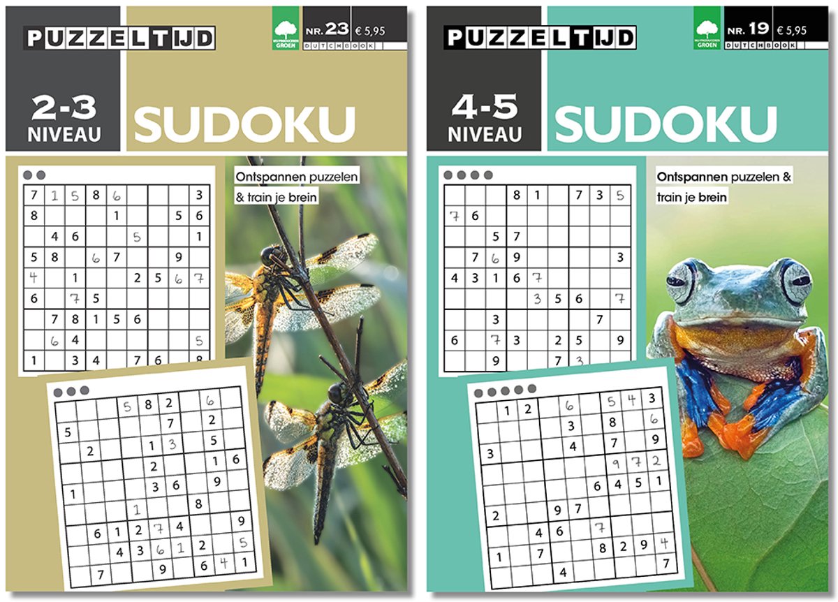 Puzzeltijd Sudoku Puzzelboek Pakket – Niveau 2-3 + 4-5 Sterren – 2x 96 Pagina’s