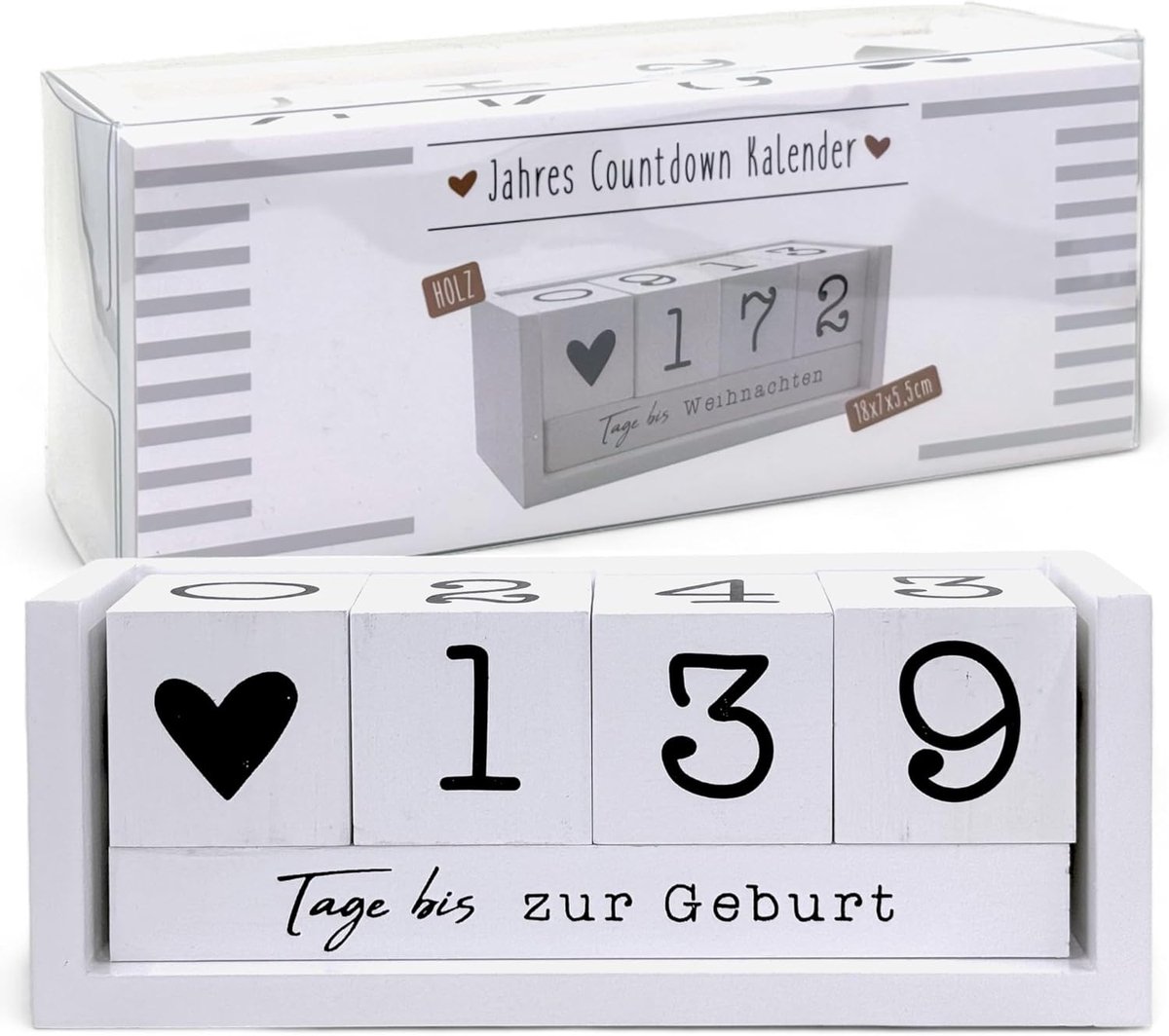 SnelShoppen - Houten Countdown Kalender - Permanente Tafel Kalender met Decoratieve Blokken - Tot 432 Dagen voor Feestelijke Gelegenheden - Wit - Duit