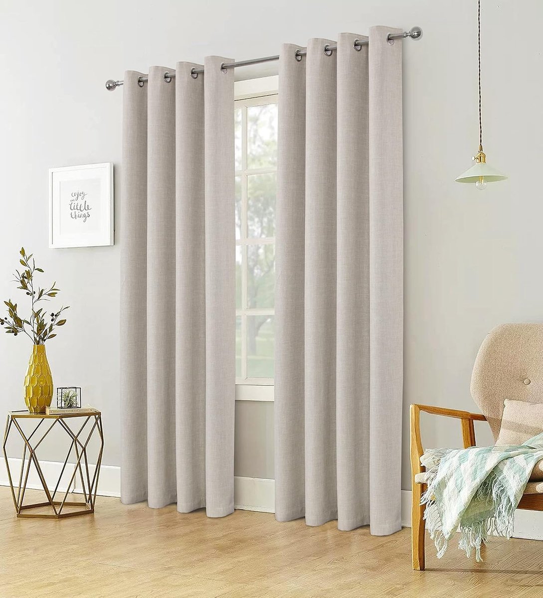 SnelShoppen - Blackout Gordijnen Set van 2 - 100% Lichtdicht en Thermisch Geïsoleerd - Modern Design - Ivoor - 140 x 175 cm - Zachte Faux Linnen met O