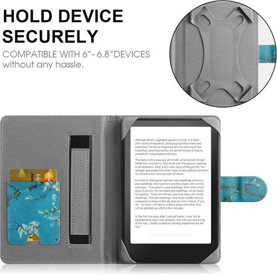 SnelShoppen - Universele E-Book Reader Hoes voor 6-6.8 Inch, Beschermende Case met Ingebouwde Pocket, Bloemenprint, Geschikt voor Kindle Paperwhite, K van Snelshoppen — afbeelding 3