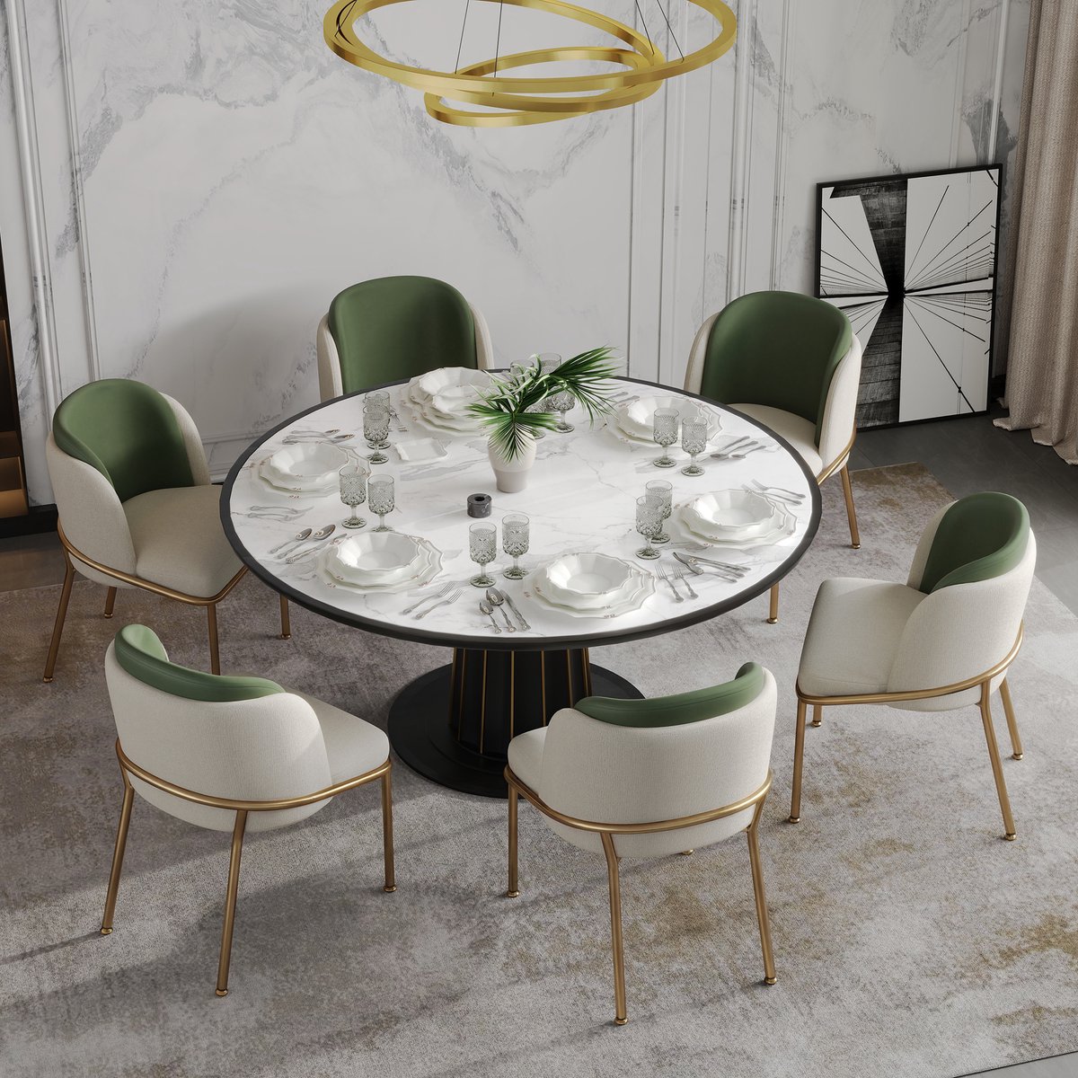 Pugsdrly 6 stuks moderne stoel met schuine stoelpoot en verstelbare voetjes, ideaal voor woonkamers, open kantoorruimtes, eetkamers (groen + goud),Zonder de tafel