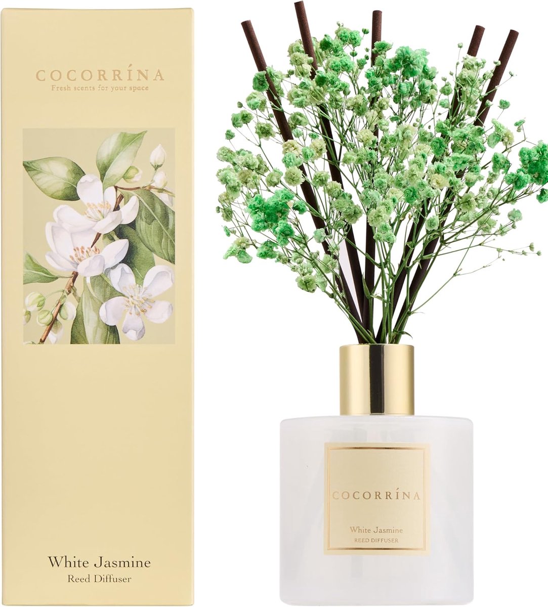 SnelShoppen - Reed Diffuser 200ml, Geurstokjes 8x, Witte Jasmijn, Natuurlijke Luchtverfrisser voor Thuis, Langdurige Geur, Badkamer Decoratie
