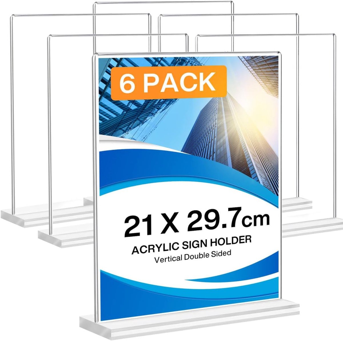 SnelShoppen - Set van 6 Acrylstands 20 x 28 cm, Dubbelzijdige Transparante T-vormige Tafelsstand voor Kantoor, Restaurant, Menu's, Feesten, Bruiloften