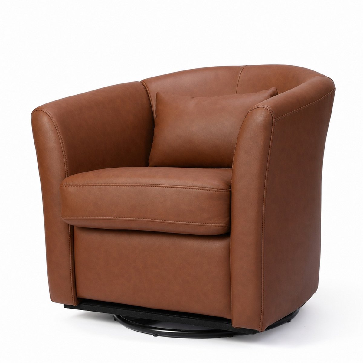 HomeMiYN Draaifauteuil Bruin – Leren Relaxstoel met Hoofdkussen, 360° Draaibare Lounge Stoel met Brede Zitting en Ergonomisch Design voor Woonkamer en Slaapkamer